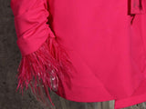 Feathered blazer dress with ruched sleeves in colors