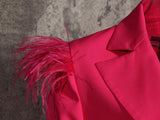 Feathered blazer dress with ruched sleeves in colors