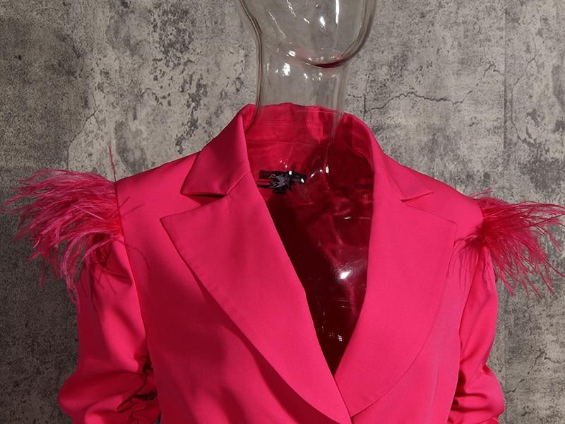Feathered blazer dress with ruched sleeves in colors