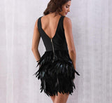 Featherly black mini dress