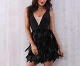 Featherly black mini dress-mini dress-Primetime Looks