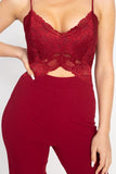 Primetime Looks-Floral Lace Front Cutout Jumpsuit