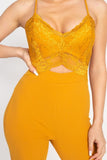 Primetime Looks-Floral Lace Front Cutout Jumpsuit