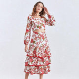 Primetime Looks-Floral off-shoulder top and ruffled skirt set