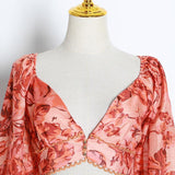 Primetime Looks-Floral print V-Neck skirt set