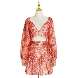 Primetime Looks-Floral print V-Neck skirt set