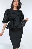 Flower Patch Peplum Top in black