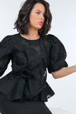 Flower Patch Peplum Top in black