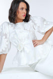 Flower Patch Peplum Top in white
