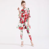 Primetime Looks-Flowery Blouse and Elastic Pants in Set