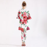Primetime Looks-Flowery Blouse and Elastic Pants in Set