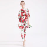Primetime Looks-Flowery Blouse and Elastic Pants in Set