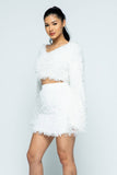 Fluffy crop top and skirt set