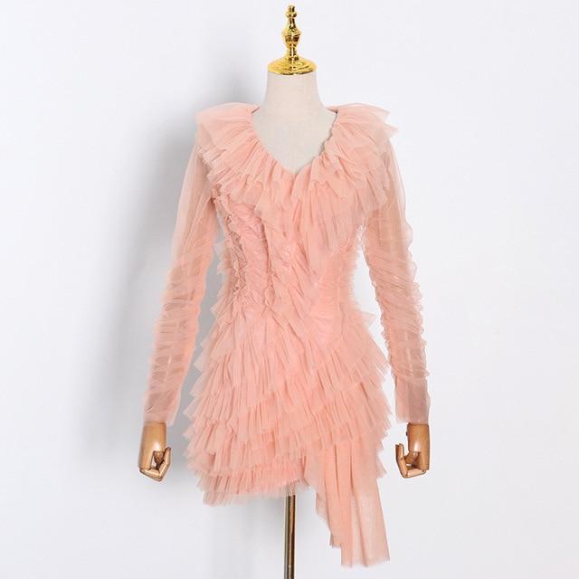 FREYA Ruffled Mesh Mini Dress in colors