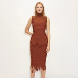 Fringe Hem Bodycon Top and Midi Skirt Set