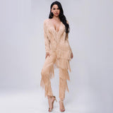 Fringe V-neck jumpsuit in colors