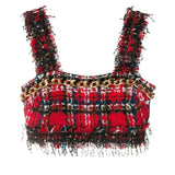 Fringes and Chains Crop Plaid Top