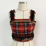 Fringes and Chains Crop Plaid Top