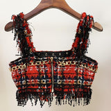 Fringes and Chains Crop Plaid Top