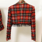 Fringes and Chains Plaid Crop Jacket