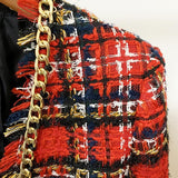 Fringes and Chains Plaid Crop Jacket
