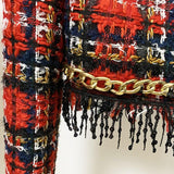 Fringes and Chains Plaid Crop Jacket