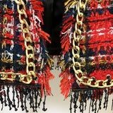 Fringes and Chains Plaid Crop Jacket