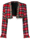 Fringes and Chains Plaid Crop Jacket