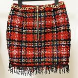 Fringes and Chains Tweed Mini Skirt