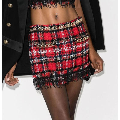 Fringes and Chains Tweed Mini Skirt