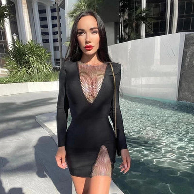 GEMIMA fishnet patchwork dress in colors