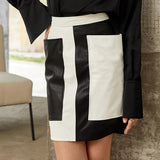 Geometric Leather Mini Skirt