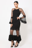 GISELLE Bell Sleeve Mesh Dress in black