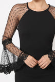 GISELLE Bell Sleeve Mesh Dress in black
