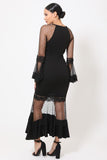 GISELLE Bell Sleeve Mesh Dress in black
