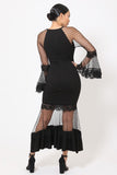 GISELLE Bell Sleeve Mesh Dress in black