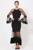 GISELLE Bell Sleeve Mesh Dress in black