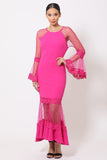 GISELLE Bell Sleeve Mesh Midi Dress in colors