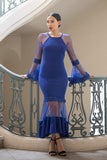 GISELLE Bell Sleeve Mesh Midi Dress in colors