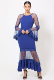 GISELLE Bell Sleeve Mesh Midi Dress in colors
