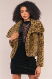 Green Leopard Print Faux Fur Jacket