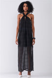 Halter black chiffon summer dress