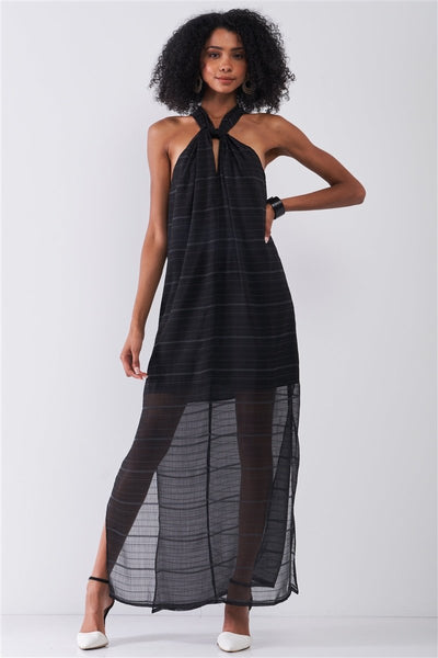 Halter black chiffon summer dress