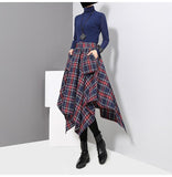 Handkerchief Hem Plaid Print Midi Skirt