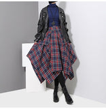 Handkerchief Hem Plaid Print Midi Skirt