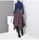 Handkerchief Hem Plaid Print Midi Skirt