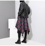 Handkerchief Hem Plaid Print Midi Skirt