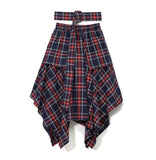 Handkerchief Hem Plaid Print Midi Skirt