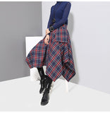 Handkerchief Hem Plaid Print Midi Skirt