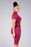 Primetime Looks-High Neck Short Sleeve Ruched Tee & High-waisted Midi Skirt Set